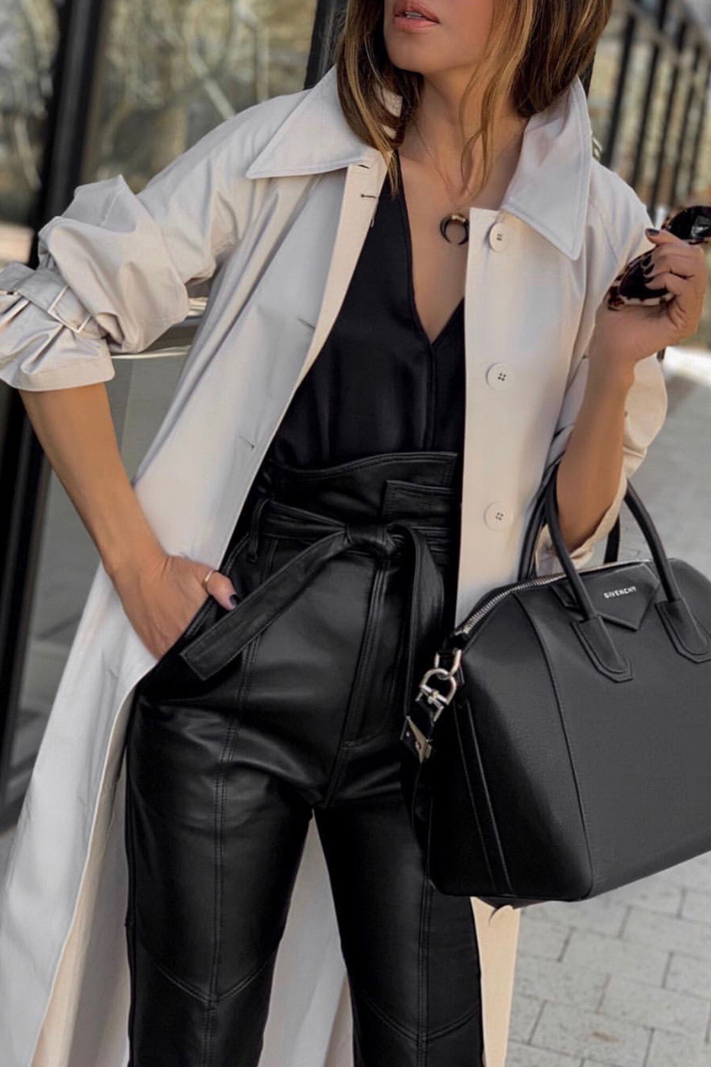 must have jackets for spring, trench coat outfit, leather pants and trench coat | lolariostyle.com