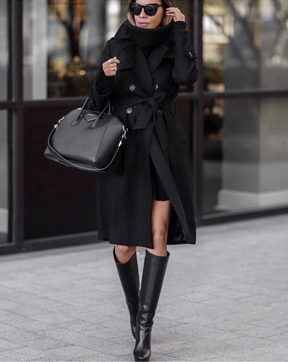 How to Dress Up An All Black Outfit, chic all black outfit, layered black outfit, sweater dress and boots, fall outfit | lolario style