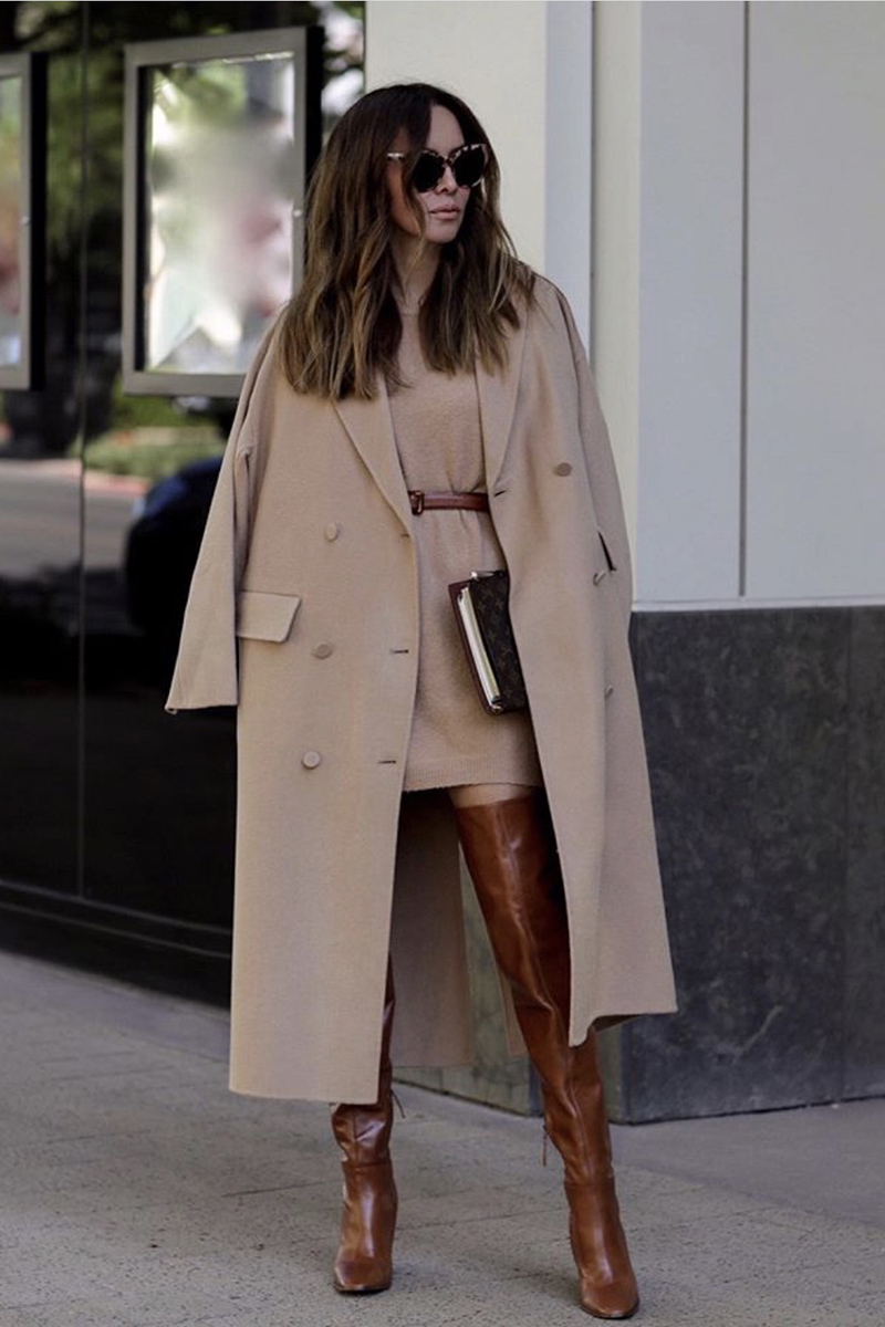 best boots for fall 2019, over the knee boots, monochromatic camel outfit, camel layered look | lolario style