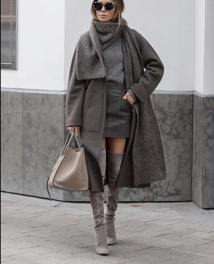 best boots for fall 2019, over the knee boots, monochromatic gray outfit, gray layered look | lolario style