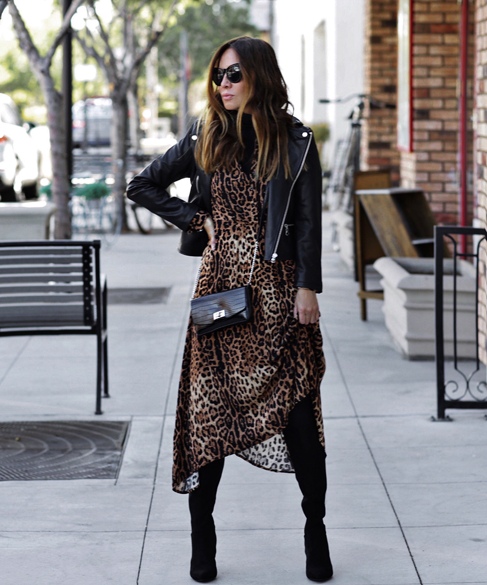 Fall Collection Under $100, walmart scoop fashion, leather jacket, leopard dress | lolario style