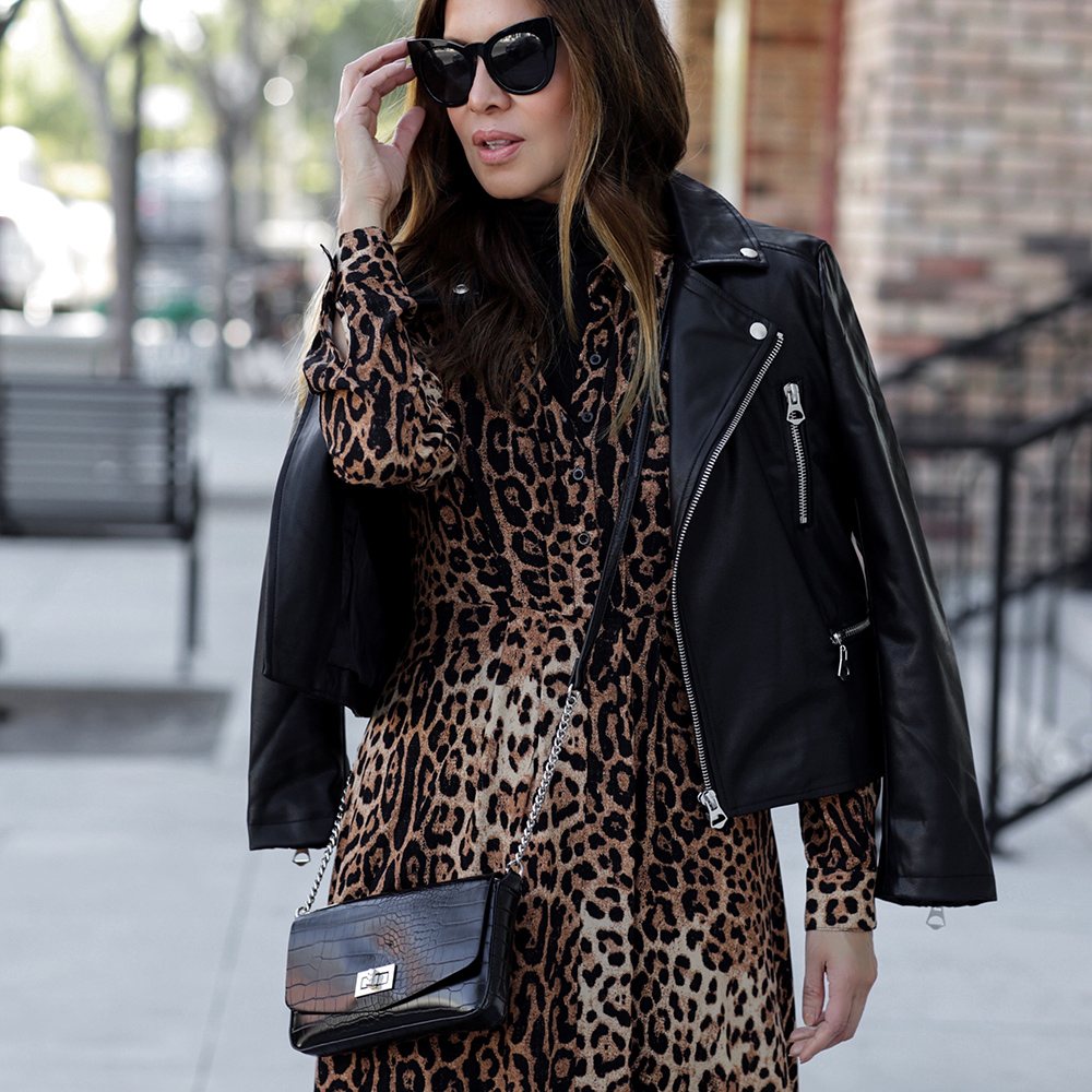 Fall Collection Under $100, walmart scoop fashion, leather jacket, leopard dress | lolario style