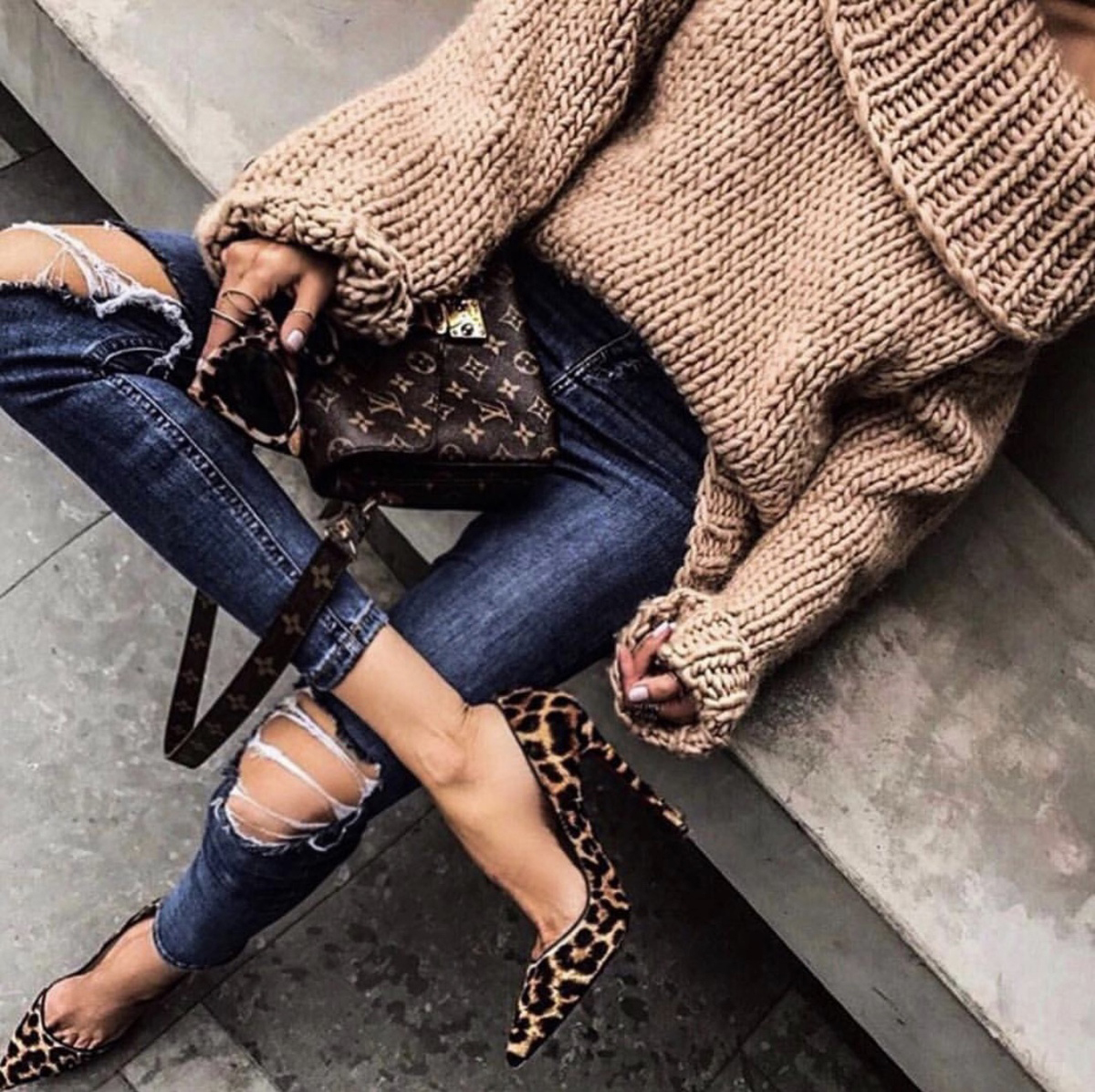 sweater styles, chic sweater styles, sweater styles of fall 2019, chunky sweater with leopard pumps, off the shoulder sweater, fall style inspiration | lolario style