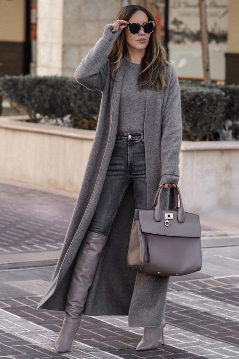 sweater styles of fall 2019, gray monochromatic outfit, gray layers | lolario style